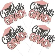 Mobestech 4pcs Congrats Cake Decoration Cupcake Toppers Graduation Party Supplies Paper Picks for High School and College Graduation Celebrations