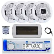 Dual Bluetooth Marine Receiver, Cover, Antenna,Wire, 4x 6.5" 450W White Speaker