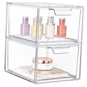 Stackable Makeup Organizer and Storage, Acrylic Organizers，Plastic 2 Pack Clear