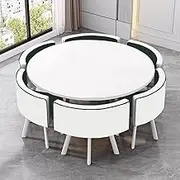 Dining Reception Table Set for 6, Round Office Conference Coffee Tables and 6 Chair,Balcony Leisure Table and Chair with Metal Frame(Dark Green)