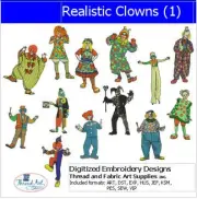 Embroidery Design Set - Realistic Clowns(1) - 13 Designs - 9 Formats - USB Stick