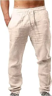 [Generic] Mens Cotton Linen Pants Drawstring Elastic Waist Summer Beach Pants Lightweight Casual Jogger Yoga Trouser with Pockets