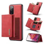 DG MING For Samsung Galaxy S20 FE Premium Trifold Wallet Leather Case With 2-in-1 Magnetic Detachable Card Holder Pocket Cover - Red
