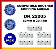 60 Rolls Compatible Brother DK-22205 White Continuous Label for QL-570 QL-700