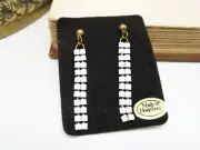 Retro White Enamel Mesh Gold Tone Dangle 80s New Old Stock Earrings MM36