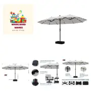 15FT LED Double Sided Pool Umbrella with Base, Outdoor Porch Umbrella for Poo...