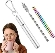 Travel Straws Reusable with Case | Travel Telescopic Drinking Straw | Metal Straws Reusable with 1 Case, 1 Cleaning Brush, 1 Keychain, Cruise Ship Accessories for Home, Business