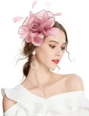 Fascinator with Headband Clip Cocktail Tea Party Feather Floral Pillbox Hat B...