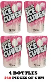4x Ice Breakers Ice Cubes BUBBLE BREEZE Sugar Free Flavored Gum - 4 BOTTLES