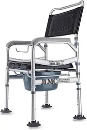 Portable Movable Bedside Commode Toilet Chair for Adults with Chamber Pot Load-Bearing Strong Anti-Slip Adjustable Height Shower Stool Suitable for Elderly Pregnant Women(A)
