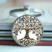 Key Ring - Tree of Life - silver-tone - under convex glass - approx. 1" in dia.