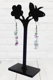 Rough-Cut Amethyst and Peridot Stone Dangle Earrings