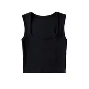 Plain Square-Neck Tank Top Black - M