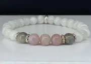 Moonstone Labradorite & Rose Quartz Bracelet, Calming Spiritual Protection (NEW)