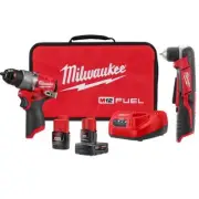Milwaukee Drill/Driver Kit 1/2" + Right Angle Drill 3/8" 12V Li-Ion Brushless