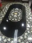 Oval Black Marble Dining Table Top Unique Mother of Pearl Gemstones Inlay Tables