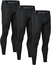 3 Pack Men's Compression Pants, Running Basketball Athletic Leggings, Quick Dry Base Layer Bottom Workout Pants