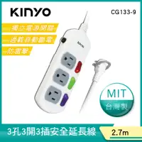 在飛比找momo購物網優惠-【KINYO】3開3插安全延長線2.7M(CG133-9)