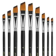 Angular Paint Brush 9PC Oblique Tip Nylon Hair Short Handle Angled Paint Brus...