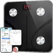 oolong Bluetooth Body Fat Scale,Bathroom Weight Smart BMI Digital Scale,16 Body Composition Analysis,Tempered Glass,LED Screen,4 Electrode Sensors,APP,Apple Watch,Tape Measure,2 AAA Batteries