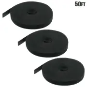 3 Pcs 50FT Reusable Hook Loop Self Attaching Cable Tie Fastening Tape Roll Black