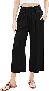 [RegaliaKun] Linen Palazzo Pants for Women High Waisted Wide Trousers Pull On Elastic Smock Waist Summer Loose Flowy Pants