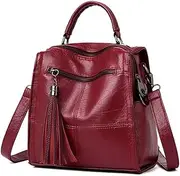 [YUN MENG] Fashion Multi-Function Shoulder Bag Female Europe and The United States Street Trend Backpack Single Shoulder Messenger Bag Casual Daypack School Bag for Women (Color : Wine red, Size : M)