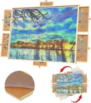 1500 Piece Wooden Jigsaw Puzzle Table with Cover and 6 Drawers, Rotating Puzz...