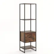 Giantex 5-Tier Bookshelf Tall Narrow Bookcase w/Metal Frame Freestanding Display Shelf Brown