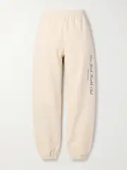 [Sporty & Rich] Sporty & Rich - Printed Cotton-jersey Track Pants - Cream - small small Cream