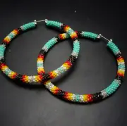 Gerlanda Johnson NAVAJO Colorful Seed Bead 2.75" HOOP EARRINGS Pierced