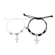 2pcs Rhinestone Cross Bracelets Adjustable Braided Bracelet Couples Bangle Charm