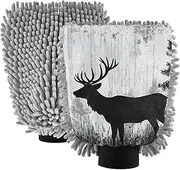 XYMZR Retro Elk Silhouette Absorbent Microfiber Car Wash Mitt, Funny Cute Anime Scratch Free for Cars Cleaning, Home Cleaning Mitts, 2 Pack, 10.24” L x 7.09” W