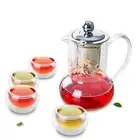 Heat Resistant Glass Tea Set- Teapot & Stainless Steel Strainer+4 Cups