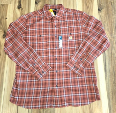 Carhartt Rugged Flex Relaxed Fit Leightweight Shirt Mens Orange Plaid XL NWT