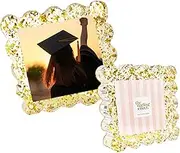 The Darling Effect Acrylic Picture Frame Gold Confetti Magnetic Clear Block 6 Inch Square Photo or Display Sign Scalloped Edge for Refrigerator or Tabletop