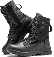 [BOTAS PRO] 8 Inch Mens Lightweight Side Zip Tactical Boots, Comfortable Slip Resistant Rubber YKK Zipper Outdoor Hiking, EVA Cushioning Military Leather Work Boot(BP401)