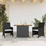 Generic 3 Piece Bistro Set with Cushions Black Poly Rattan,365124