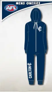 Carlton Blues AFL Mens Adult Navy Printed Hooded Onepiece Pyjama Size S New