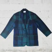 80s Vintage Pendleton Black Watch Green Navy Plaid Wool Deadstock Blazer Size 12