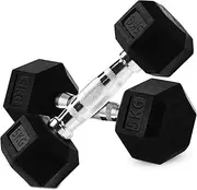 Hex Dumbbell Set, 1-20kg Rubber Encased Hex Dumbbell Cast Iron Exercise & Fitness Dumbbells, Non-Slip Handles Dumbbells Set of 2, Hand Weight for Strength Training ﻿