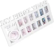 Baby Growth Picture Frame Set with 12 Small Frames, Stand for Home Decoration, Durable and Polished, Widely Used, Best Newborn (White)