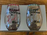 PIER 1 Stemless Wine GLASSES Gift Set, Christmas Holiday Red White Wine NIB