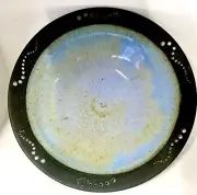 MARIA SPIES SIGNED STUDIO ART POTTERY STONEWARE SERVING BOWL PUNCHED HOLES