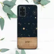 Custom Name Celestial Stars Wood Case For Samsung Note 20 S20 S21 S22 S23 S24 FE