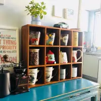 在飛比找松果購物優惠-實木復古桌面茶具格子收納櫃茶壺茶杯置物架 博古多寶格壁掛 (