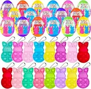 24 PCS Prefilled Easter Eggs with Bunny Pop Bubble Fidget Keychains Toy Stress Reliever Toys for Kids Boys Girls Easter Basket Stuffers Party Favors Easter Egg Hunt