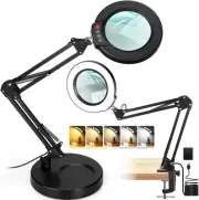 10X Magnifying Glass with Light and Stand, 2-in-1 Desk Lamp & 10X, Black
