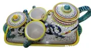 7pc Mario Sambuco Deruta Italy Hand Painted Espresso Set Pot Sugar Cups Tray Vtg