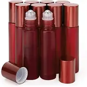 Glass Roller on Bottle, 10ml Refillable Essential Oil Bottle with Stianless Steel Ball, Pack of 10 Red